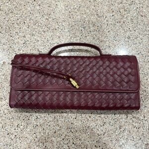 Burgundy Woven Clutch with Removable Shoulder Strap